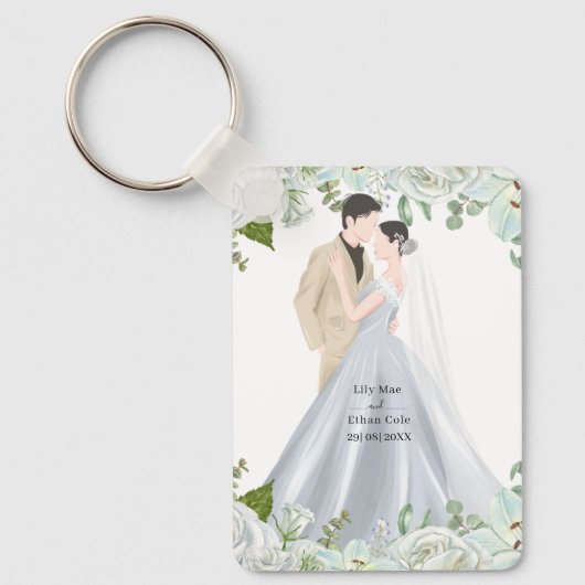 Romantic Watercolor Wedding Sleutelhanger (Voorkant)