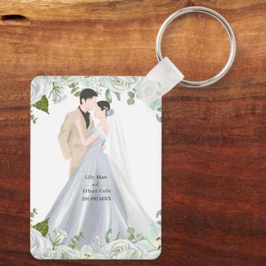 Romantic Watercolor Wedding Sleutelhanger (Achterkant)