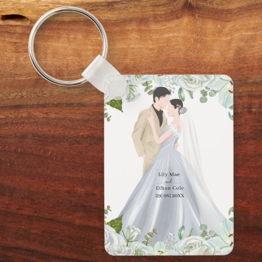 Romantic Watercolor Wedding Sleutelhanger (Voorkant)