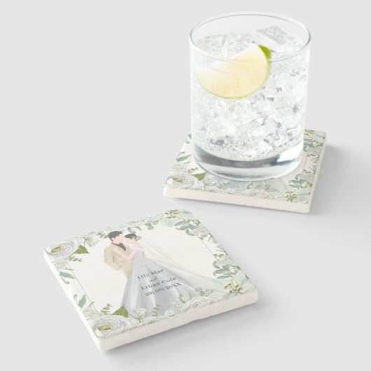 Romantic Watercolor Wedding Stenen Onderzetter (Zijkant)