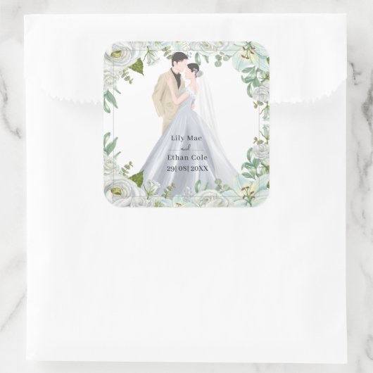 Romantic Watercolor Wedding Vierkante Sticker (Tas)