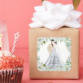 Romantic Watercolor Wedding Vierkante Sticker