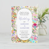 Romantic Watercolor Wildflower Wedding Kaart (Staand voorkant)