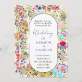 Romantic Watercolor Wildflower Wedding Kaart (Voorkant / Achterkant)