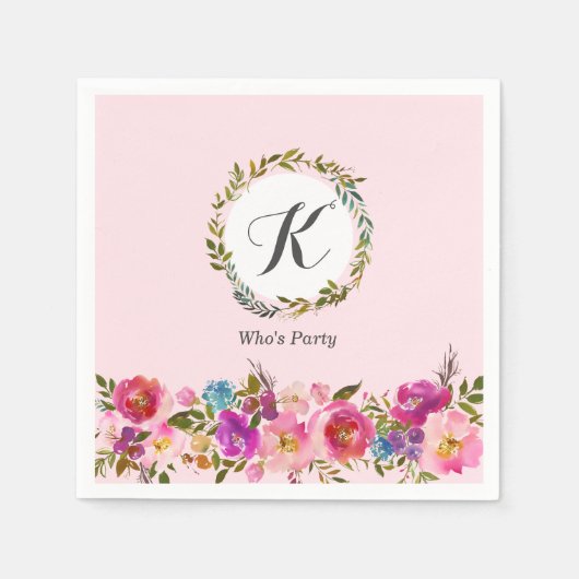 Romantic, Waterverf Bloem, bloem Servet (Voorkant)