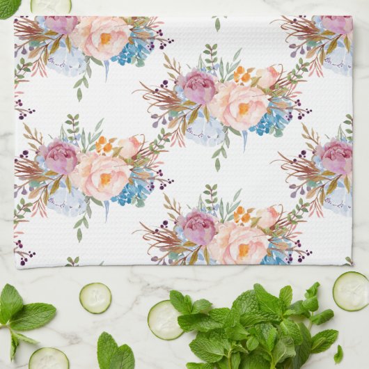 Romantic, Waterverf Bloem, bloem Theedoek (Gevouwen)
