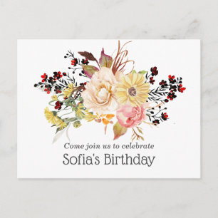 Romantic, Waterverf, Bloem, Robuuste florale Uitnodiging Briefkaart