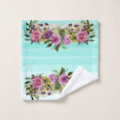 Romantic, Waterverf bloemen, gestreept Bad Handdoek (Wasdoekje)