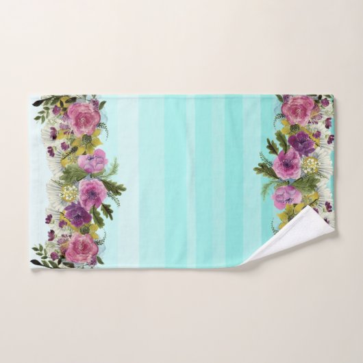 Romantic, Waterverf bloemen, gestreept Bad Handdoek (Handdoek)