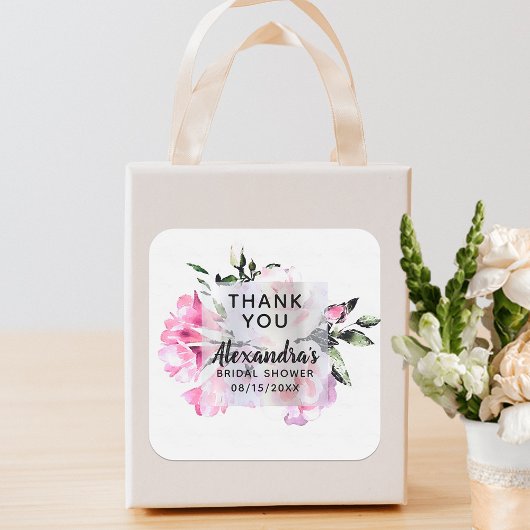 Romantic Waterverf Floral Bouquet bedankt Vierkante Sticker