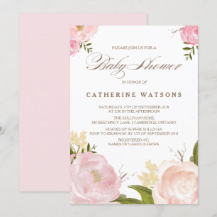 Romantic Waterverf Flowers Baby shower Uitnodiging