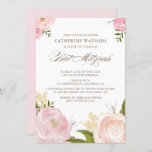 Romantic Waterverf Flowers Bat Mitzvah Uitnodiging<br><div class="desc">uitnodiging van Bat Mitzvah met handgetekende illustraties van roze pinda's van de waterverf. Vergelijkbare objecten en overeenkomende objecten zijn beschikbaar in mijn winkel.</div>