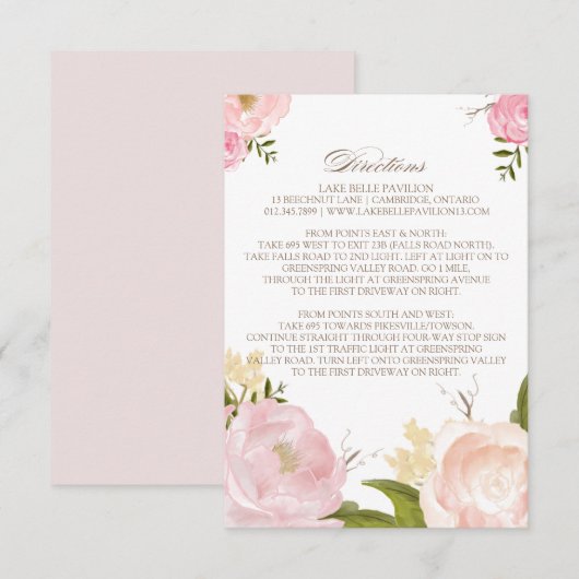 Romantic Waterverf Flowers Direction Kaart (Voorkant / Achterkant)