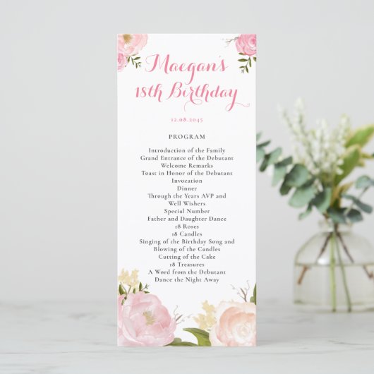 Romantic Waterverf Flowers Programme - CUSTOM Programmakaart (Staand voorkant)