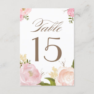 Romantic Waterverf Flowers Table Numbers Card Kaart