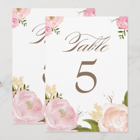 Romantic Waterverf Flowers Table Numbers Card Kaart (Voorkant / Achterkant)