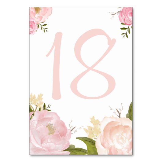 Romantic Waterverf Flowers Table Numbers Card Kaart (Voorkant)