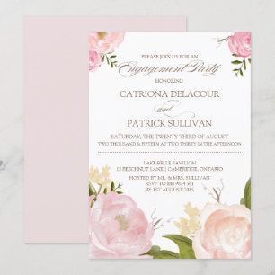 Romantic Waterverf Flowers Verloving Uitnodiging