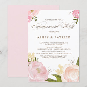 Romantic Waterverf Flowers Verloving Uitnodiging