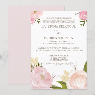 Romantic Waterverf Flowers Wedding Invitation V Kaart