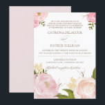 Romantic Waterverf Flowers Wedding Invitation V Kaart<br><div class="desc">Whimsical-uitnodiging met prachtige waterverf illustraties van pinda's en roos. Dit is een onderdeel van een trouwsuite "Romantic Waterverf Flowers" - overeenkomende objecten zijn beschikbaar. Andere sjabloon van de trouwuitnodiging is beschikbaar voor deze stijl.</div>