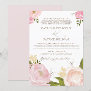 Romantic Waterverf Flowers Wedding Invitation V Kaart