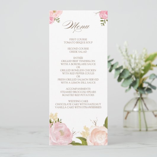 Romantic Waterverf Flowers Wedding Menu Kaart (Staand voorkant)