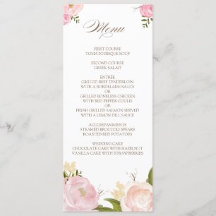 Romantic Waterverf Flowers Wedding Menu Kaart