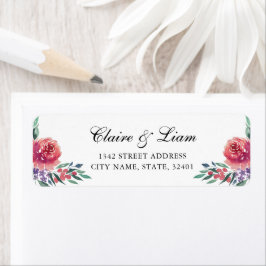 Romantic Waterverf Flowers Wedding Return Address Etiket