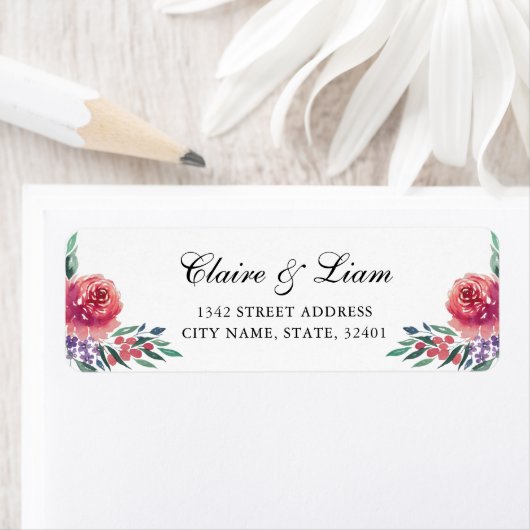 Romantic Waterverf Flowers Wedding Return Address Etiket (Insitu)