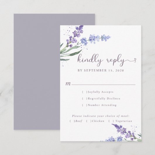 Romantic Waterverf Lavender Floral | Keuze uit maa RSVP Kaartje (Voorkant / Achterkant)