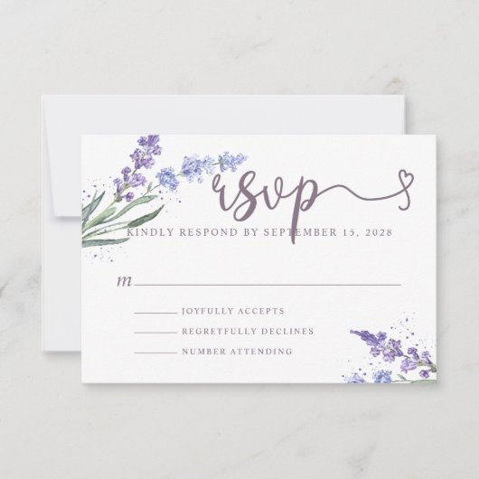 Romantic Waterverf Lavender Floral RSVP Kaartje (Voorkant)