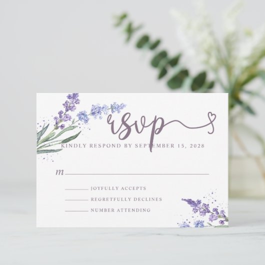 Romantic Waterverf Lavender Floral RSVP Kaartje (Staand voorkant)