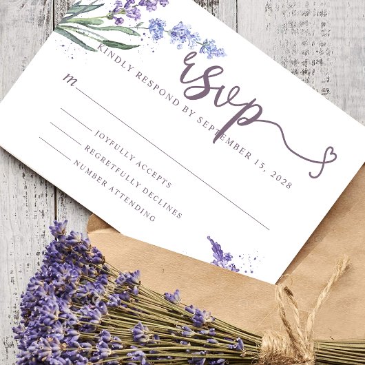 Romantic Waterverf Lavender Floral RSVP Kaartje