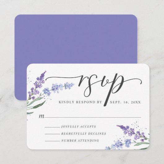 Romantic Waterverf Lavender Floral RSVP Kaartje (Voorkant / Achterkant)