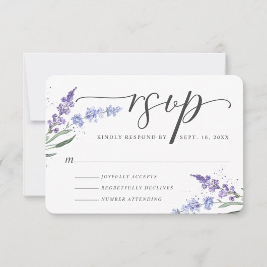 Romantic Waterverf Lavender Floral RSVP Kaartje (Voorkant)