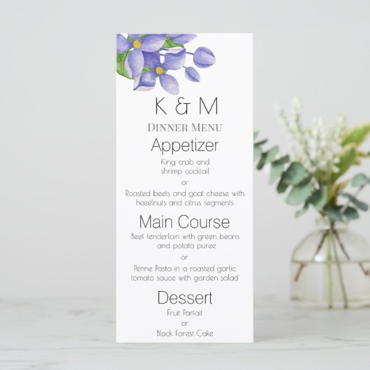 Romantic Waterverf Lilacs Wedding Menu (Staand voorkant)