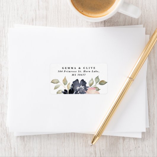 Romantic Waterverf Navy Florals Weddenschap Etiket (Insitu)