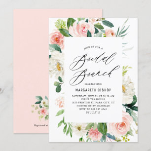 Romantic Waterverf Peach Florals Bridal Brunch Kaart