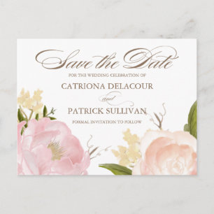 Romantic Waterverf Peonies Save the Date Briefkaar Aankondigingskaart