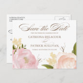 Romantic Waterverf Peonies Save the Date Briefkaar Aankondigingskaart (Voorkant / Achterkant)