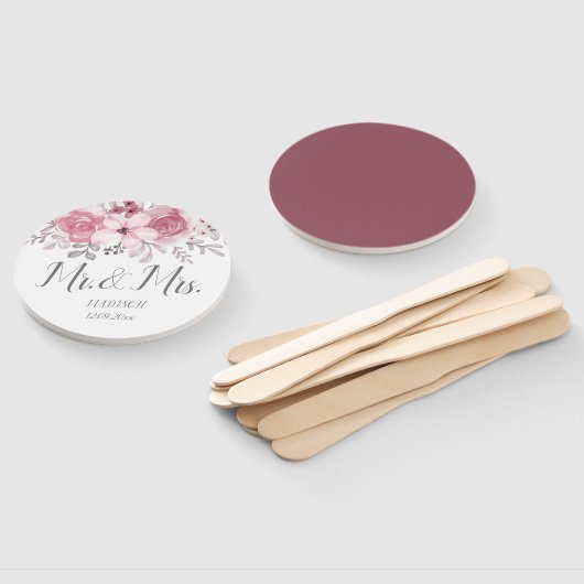 Romantic Waterverf Pink Florals de heer & Mrs Wedd Handwaaier (Niet-gemonteerd)