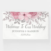 Romantic Waterverf Pink Florals de heer & Mrs Wedd Spandoek (Horizontaal)