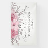 Romantic Waterverf Pink Florals de heer & Mrs Wedd Spandoek (Verticaal)