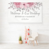 Romantic Waterverf Pink Florals de heer & Mrs Wedd Spandoek (Insitu)