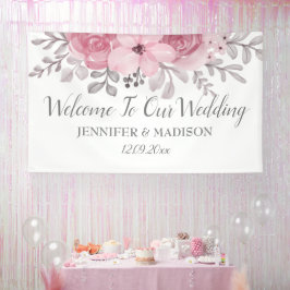 Romantic Waterverf Pink Florals de heer & Mrs Wedd Spandoek