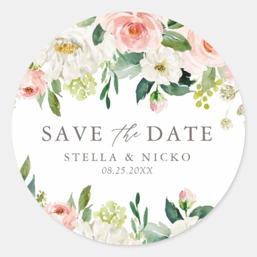 Romantic Waterverf Spring Bloom Save the Date Ronde Sticker (Voorkant)