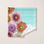 Romantic, Waterverf Stripes, Flowers Bad Handdoek (Wasdoekje)