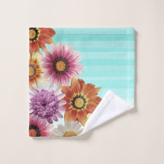 Romantic, Waterverf Stripes, Flowers Bad Handdoek (Wasdoekje)