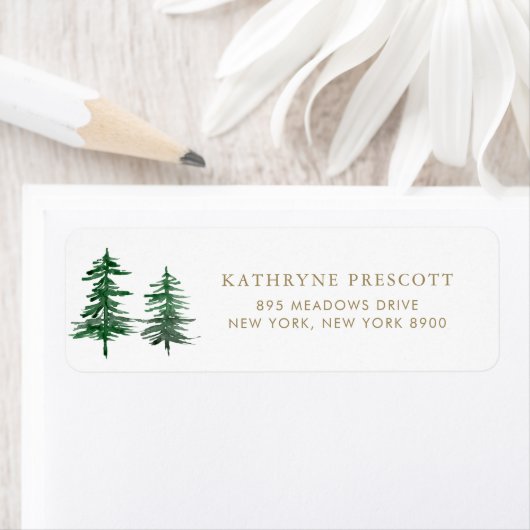 Romantic Waterverf Woodland Forest Gold Etiket (Insitu)